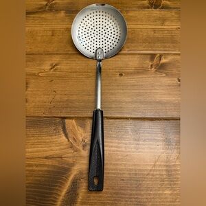 Ekco Chrome Plated Skimmer Strainer Fryer Spoon Ladle Black Handle Vintage
